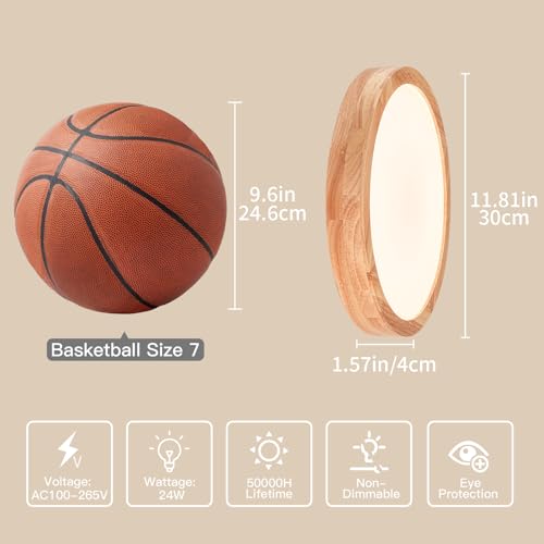 Image of 11.8 Inch Wood LED Flush Mount Ceiling Light 3000K, 2 Pack