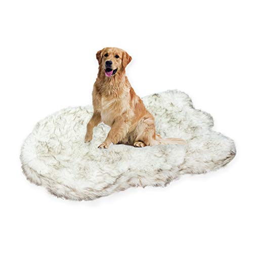 Laifug Luxury Faux Fur Dog Bed - 5-inch Thick Grade Ultra Soft Memory Foam with Removable Faux Fur Cover, Waterproof Liner (Gray-Brown, White) X-Large