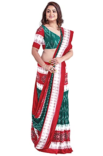 Image of Odisha Sambalpuri Handloom Ikat Women's Cotton Saree, Odisha Handloom Handmade Pure Cotton Khandua Saree, Ikkat Orissa Traditional Handloom Saree Without Blouse
