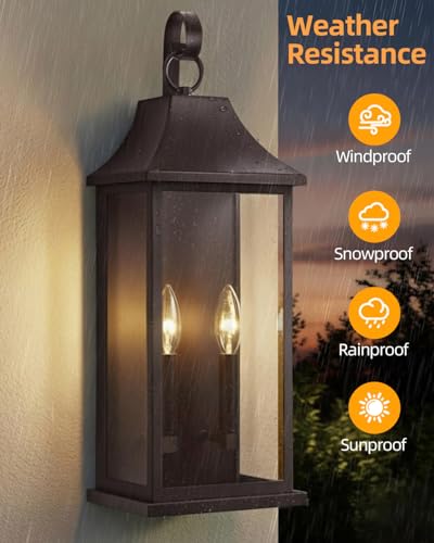 Image of RAYVO 21.5 inch Large Outdoor Wall Lights Modern Outdoor Wall Lantern with Clear Glass, Waterproof Exterior Lighting Fixture Outside Wall Sconce for Porch Garage Entryway Patio, Bronze, 2 Pack