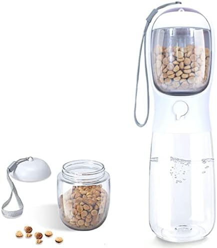 Dog Water Bottle, SZYCD Dishwasher Safe Portable Pet Water Bottle Dispenser with Food Container for Dogs, Cats and Other Pets, Suitable for Walking, Traveling, Hiking -10 oz (White)