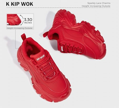Image of K KIP WOK Chunky Sneakers for Women Fashion Platform White Leather Casual Dad Shoes Comfortable Wedge Walking Sport Sneakers