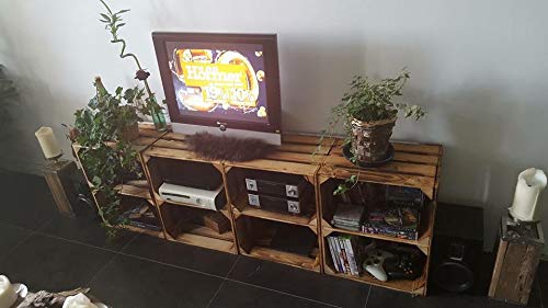 geflammte Vinterior Weinkiste 2x Kisten mit Mittelbrett 2x Standard 50x40x30cm Obstkisten Wandregal Holz Holzkiste Regal Apfelkiste vintage