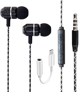 GALAXY A14/A33 5G/A53 5G/A73 5G/M23/M33/M53/A23/A13 Earphone - Wired Bass Stereo In-ear Headphone {USB C To 3.5mm Jack Adapter Included} Headset Earbuds With in-line Volume Control (BLACK)