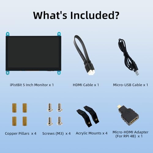 Image of 5'' Raspberry Pi Monitor, Capacitive Touchscreen Monitor 800x480 HDMI IPS Screen for Raspberry Pi 5 4 3 2 Zero BB, Driver-Free
