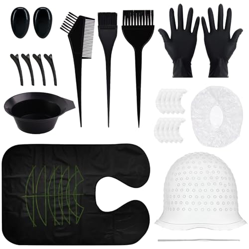 25 Stk Haarfärbepinsel Set Haare Färben Zubehör Haar Färben Färbung Tool mit Silikon-Haarfärbekappe Haarfärbepinsel Haarspangen Schwarze Latexhandschuhe Ohrstöpsel Faltschüssel Schal Badekap