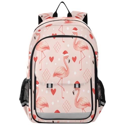 Mochila para escuela primaria con compartimento de laptop, organizadores y sombrero de flamenco