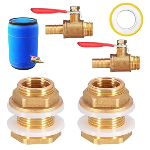 Jiavlyx 4 Piezas Conector De Tanque De Agua De Latón, Latón Racor Deposito, Rosca Exterior 3/4' Rosca Interior 1/2' Conector De Tanque De Agua, Con 2 1/2' Válvulas De Bola,Para Grifos, Baldes, Tanques