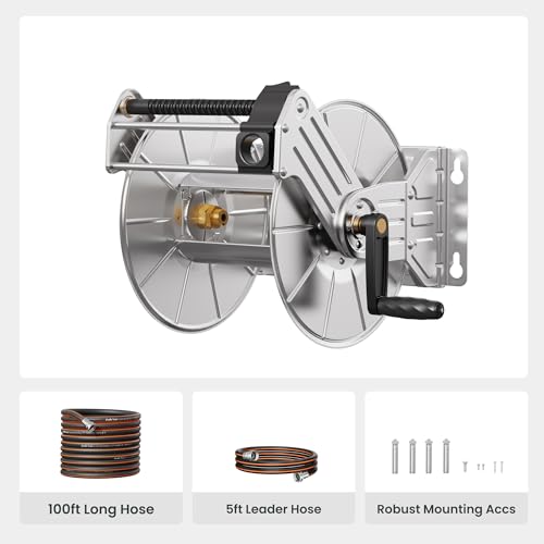 Giraffe Tools SW-8 100FT Stainless Steel Garden Hose Reel With 5/8 Inch X 100 Ft Heavy Duty Hose, Wall/Floor Mounted Metal Water Hose Reel thumb #1