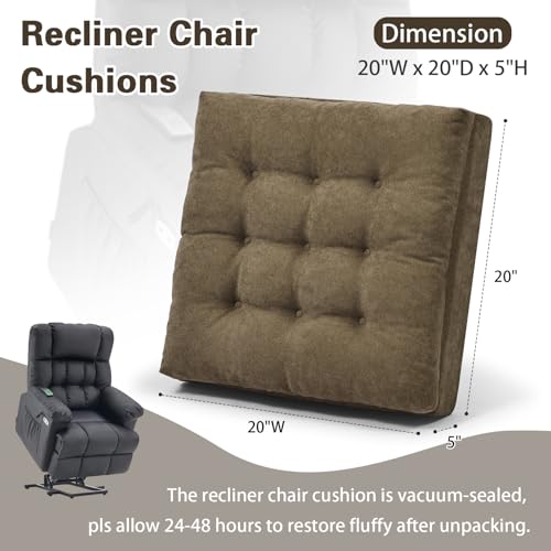 TANYOO Recliner Cushion Patent Dual Layer Fillings Chair Cushion for Elderly 20x20x5 Inches Extra Large Pad for Armchairs Booster Seat Cushions Pain Pressure Relief Brown