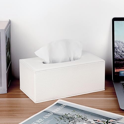 Sumnacon Tissue Box Cover Rectangle Tissue Box Stylish PU Tissue Box Holder with Magnetic Bottom, Decorative Leather Tissue Holders for Living Room Bathroom Home Office, White, Small by Sumnacon - Used condition - Image 2