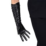 DooWay Elegant Opera Gloves 16-inch Elbow Length Gathered Black Evening Party Dress Texting Touchscreen Faux Leather Gloves