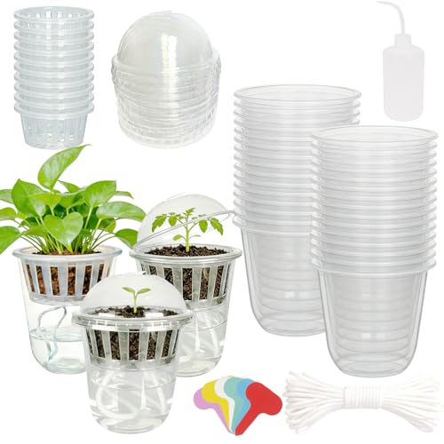 Niiiice 24 Pack 4 inch 360 ML Clear Self Watering Plant Pots, Transparent Plant Germination Nursery Pot, Seed Starting Container for Indoor Outdoor Planting Seedling
