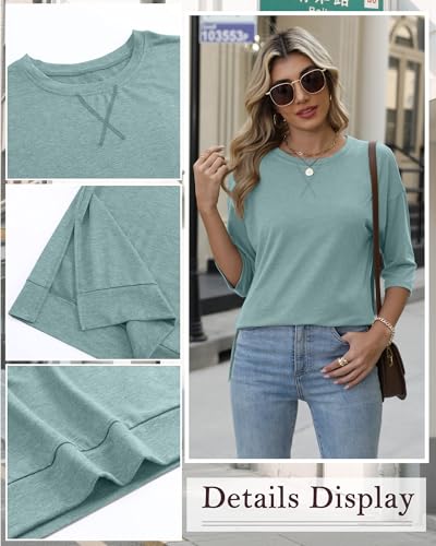 4 Pack 3/4 Sleeve Tunic Tops for Women Side Slit T Shirts Round Neck Loose Fit Casual Basic Tunics Wear with Leggings4