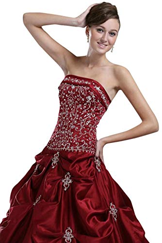 Vantexi Women's Embroidery Satin Wedding Dress Bridal Gown Burgundy Size 30 #TOP30