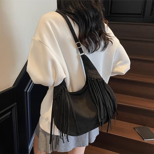 Image of Women Vintage Suede Fringe Hobo Bag Tote Shoulder Bag Crossbody Bag and Hippie Western Cowgirl Purse Shoulder Bag