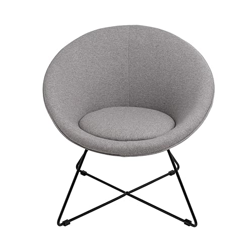LOLAhome - Sillón Redondo tapizado | Butaca para salón o Dormitorio de diseño tapizada en Tela Tipo Lino y Patas de Metal Negro de 74x66x65 cm (Gris)