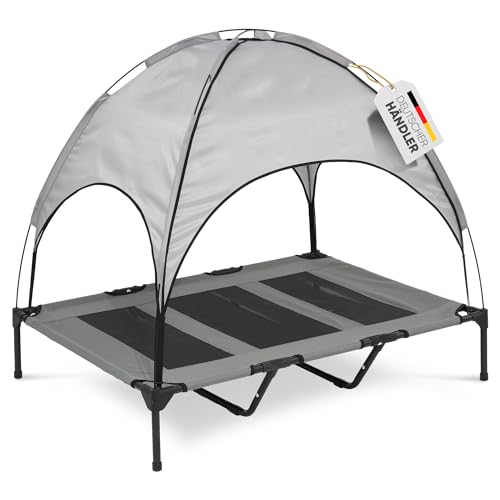 Deuline Hundeliege mit Dach erhöhtes Hundebett Garten Outdoor Haustierliege XL-122x91x23/114cm GRAU 520084