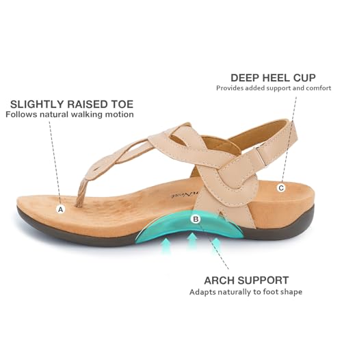 Image of Women's Orthopedic Arch Support Comfortable Walking Sandals, Orthotic Thong T-Strap Supportive Casual Flat Summer Sandals for Women