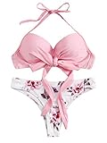 Typ: Bikini DIDK Damen Bademode Neckholder Push Up Bikini Set Zweiteilige Badeanzug Riangel Oberteil Bandeau Strandmode Sport Split Bikinihose Pink S