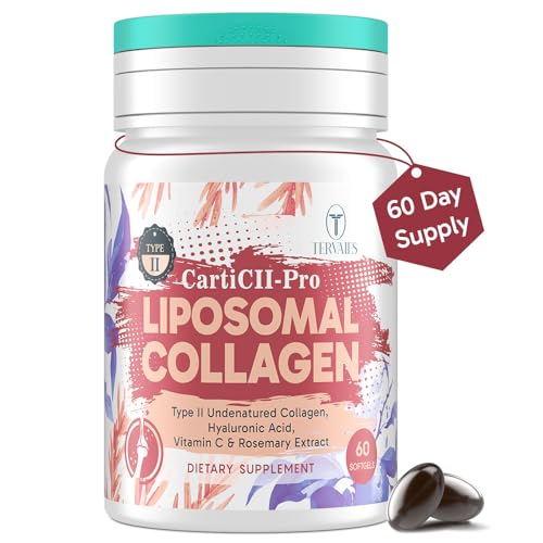 Tervaies Liposomal Collagen Joint Support Supplement - Undenatured Type II Collagen for Men & Women with Hyaluronic Acid & Vitamin C for Joints Health & Mobility, 60 Softgels