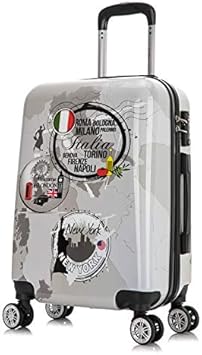 review InUSA Prints 20 Inch Hardside Carry On Spinner Luggage with Ergonomic Handles, World Printed Travel Suitcase with Four Spinner Wheels and Studs, World