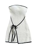MakeMeChic Women's Knitted Strapless Sweater Dress Wrap Tie Front Party Mini Tube Dresses Beige Small