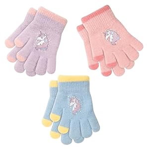 Qkurt JLG047 Einhorn Mädchenhandschuhe 3 Paar