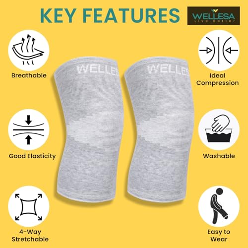 Image of WELLESA EasyFit Knee Cap (S), Orthopedic Knee Pain Relief, For Sports, Compression Support, Exercise, Running, Cycling, Knee Support For Men And Women, Bold Look