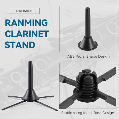 RANMING Clarinet Stand Black Portable Clarinet Stands Professional Foldable Clarinet Stand,4-Leg Support Clarinet Holder Stable and Scratch-Resistant Clarinet Stands