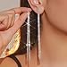 HUJUON Elegant Long Rhinestone Chain Earrings. Punk Double Strand Tassel Line Earrings Minimalism Crystal Drop Earrings for Women Wedding Jewelry (Gold)