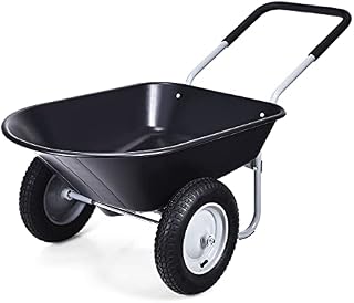 GYMAX Two Wheeled Wheelbarrow, 150KG Heavy Duty Garden Cart with Pneumatic Tyre, Dump Barrow for Patio, Warehouse and Farm (Black)