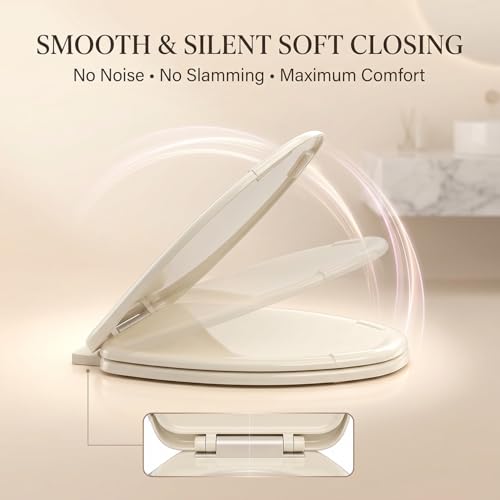 Image of ELEGANT CASA Polypropylene Soft Closing Toilet Seat Cover for Western Commode with Stable Hinges Cascade-Type Shape, Glossy Off-White /Ivory