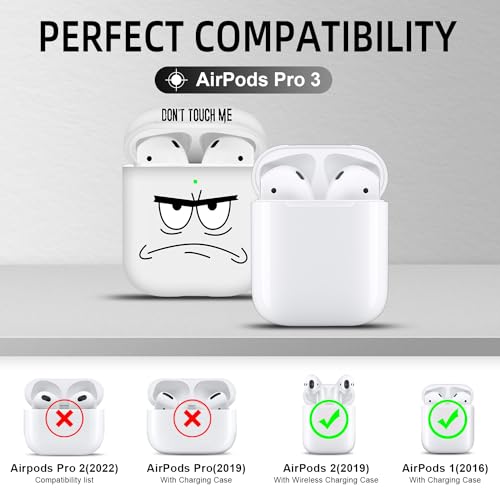 Image of for Airpods Case,Don't Touch Me Cool Cover with Lanyard Big Eyes Cute Cartoon for Airpods 2nd Generation Case,Soft Shockproof Cover for Women Men-White