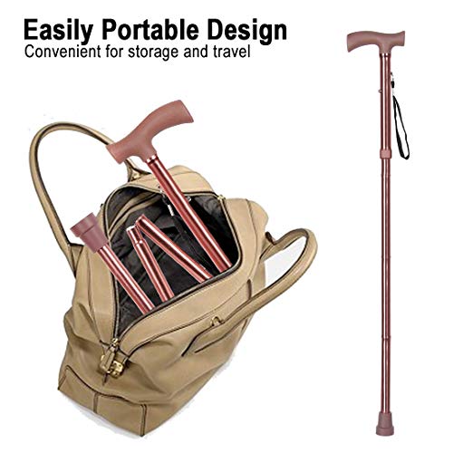 Image of Dr Care 4 Folding Walking Stick for Old Age | Aluminum | Adjustable Height 85-95 cm | Lightweight | Anti Slip | Ergonomic Handle | Rubber Tip | Wrist Strap (Brown)
