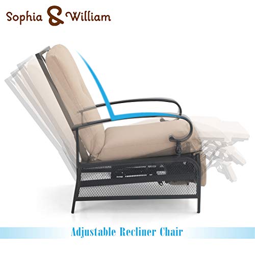 Sophia & William Adjustable Patio Recliner Chair Set Of 2 Metal Outdoor Reclining Lounge Chair With Removable Cushion Support 300Lbs, Beige #TOP1