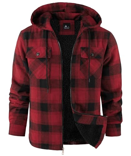 zitysport Hemdjacke Herren Hemd Sherpa Fleece Kariert Gefüttert Kapuzenpullover Fleecefutter Mantel Winter Jacke mit Taschen Flanellhemd Kariertes Männer Sweatjacke mit Kapuze