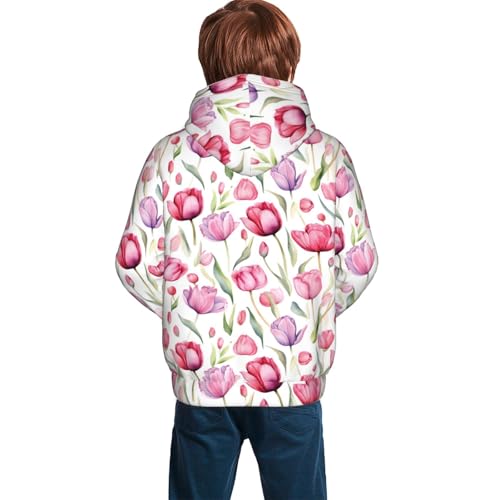 Tulip Flowers Watercolor Kid Hoodies Boys Sweatshirts Girls Pullover with Pocket4