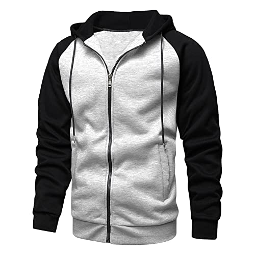 Mens Zip Up Hoodie Color Block Cardigan Casual Novelty Long Sleeve Sweatshirt Sport Fleece Outwear With Pocket
