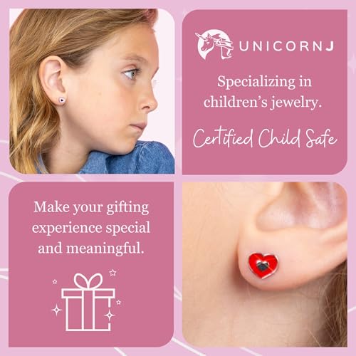 UNICORNJ Sterling Silver 925 Heart Earrings Stud for Girls with Enamel Heart in Heart3