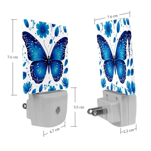 Image of NEWzone Blue Butterfly and Flower Night Light [2 Pack], Plug in Wall Led Night Lights Decor for Boys Girls Room, Dusk to Dawn Sensor Wall Lamp for Stairway /Bedroom /Kitchen /Nursery Room