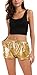 Tandisk Women's Metallic Shorts Sparkly Hot Outfit Shiny Rave Short Pants with Elastic Drawstring Gold M