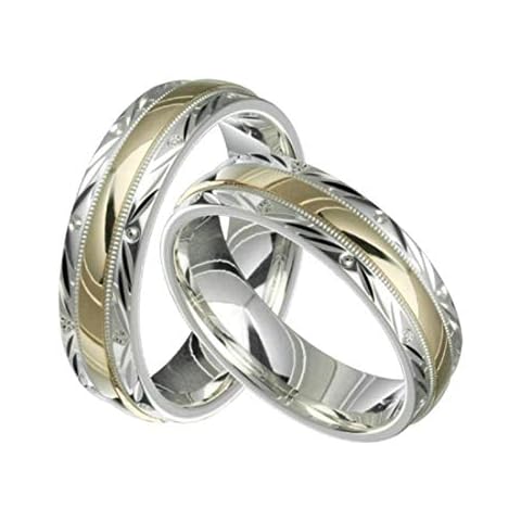 Alain Raphael two-tone sterling silver & 10K yellow gold 6 millimeters wide wedding band ring set him and her Cover