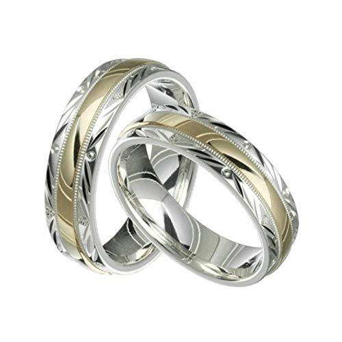 two-tone sterling silver & 10K yellow gold 6 millimeters wide wedding band ring set him and her