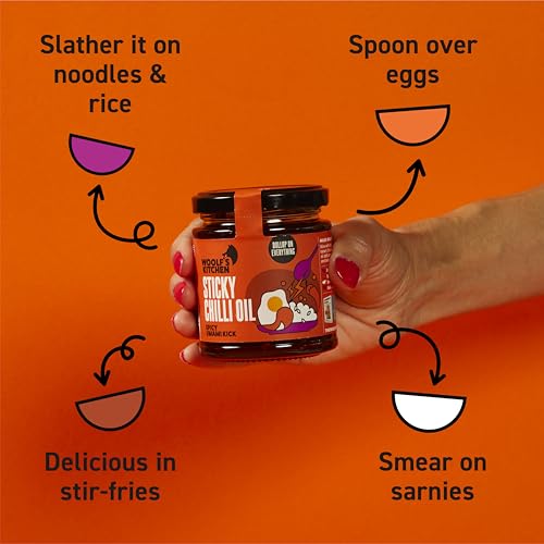 The Woolf’s Kitchen | Sticky Chilli Oil | Crispy Chilli Oil Extravaganza | Spice-Up with Sticky Texture | Essential for Rice, Noodles, & Burgers | Elevate Asian Dishes | Umami Rich Hot Sauce | 190ml