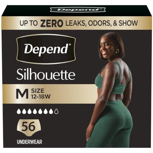 Depend Silhouette Adult Diapers Incontinence & Postpartum Bladder Leak Underwear for Women Maximum Absorbency Medium Pink 56 Count (2 Packs of 28) Packaging May Vary