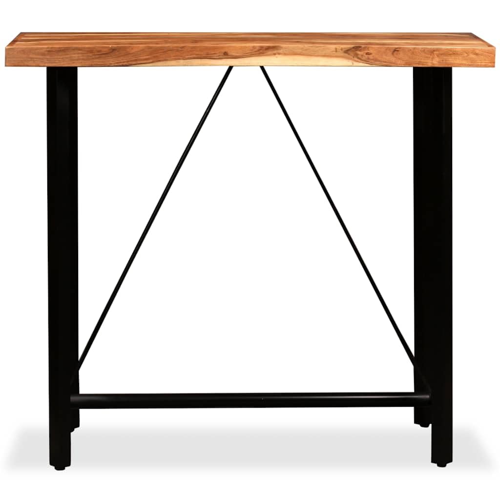 Juego de 5 taburetes de madera maciza de acacia con piel auténtica y estructura de acero, 120 x 60 x 107 cm, 4 taburetes de bar, diseño industrial para comedor, muebles de terraza, balcón