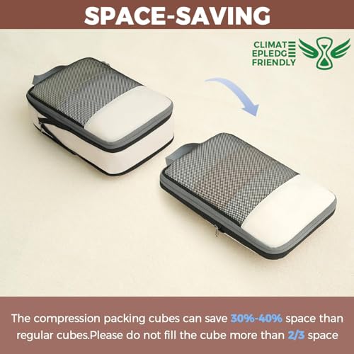Image of BAGAIL 4 Set /6 Set /8 Set Compression Packing Cubes Travel Accessories Expandable Packing Organizers (Half Mesh, 6-Beige)