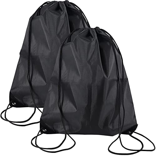 Annhao Gym Sack Sacca Sportiva Zainetto, 2 Pezzi Zaino Impermeabile Borsa Coulisse da Calcio per Scuola Scarpe Piscina Palestra Bambino escursionismo All'aperto Unisex - Adulto (Nero)