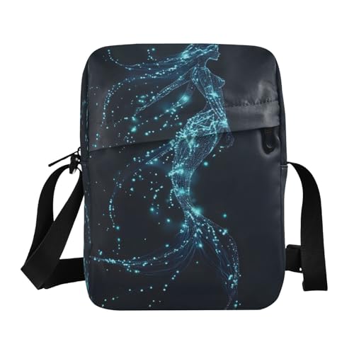 Crossbody Bag Blue Glitter Mermaid Princess Messenger Bag for Women Men Purse Shoulder Bag Satchel Bag with Adjustable Strap 214B9279